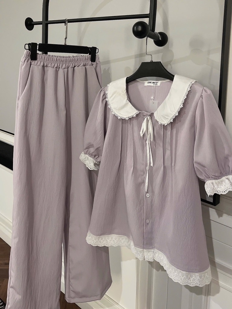 SET BỘ HỒNG TÍM CỔ REN NỮ SẴN (xả 97k)
