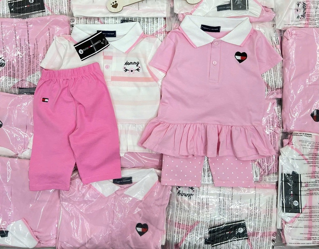 SET 2 BỘ BABYDOLL QUẦN LEGGING THÊU TONE HỒNG BÉ GÁI SẴN (SALE 130k)