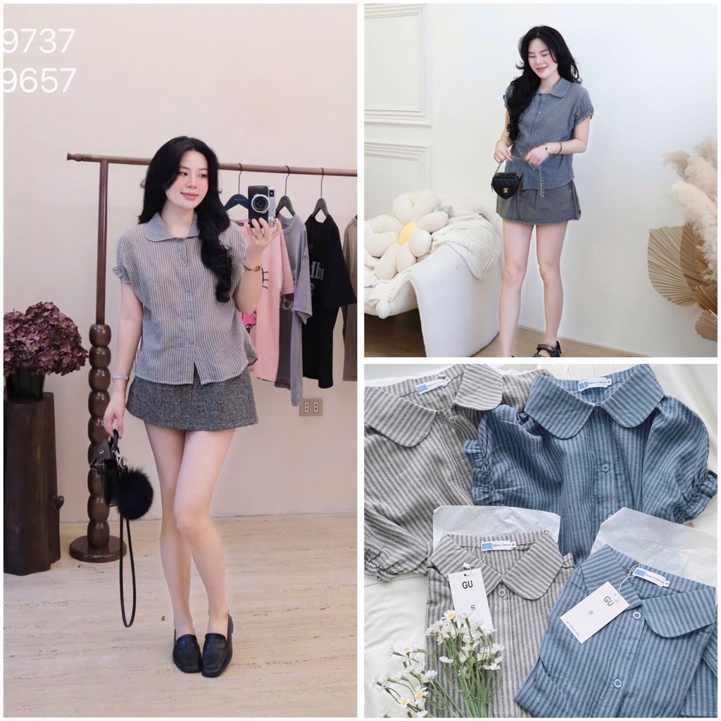 ÁO SƠ MI GU CỔ SEN TAY LIỀN BÈO NỮ SẴN