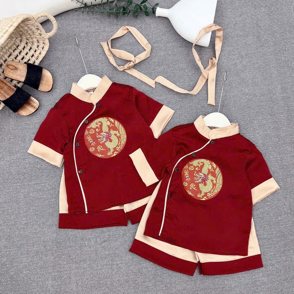 SET BỘ TRUNG THU ÁO DÀI ĐỎ QUẦN BE BÉ TRAI SẴN
