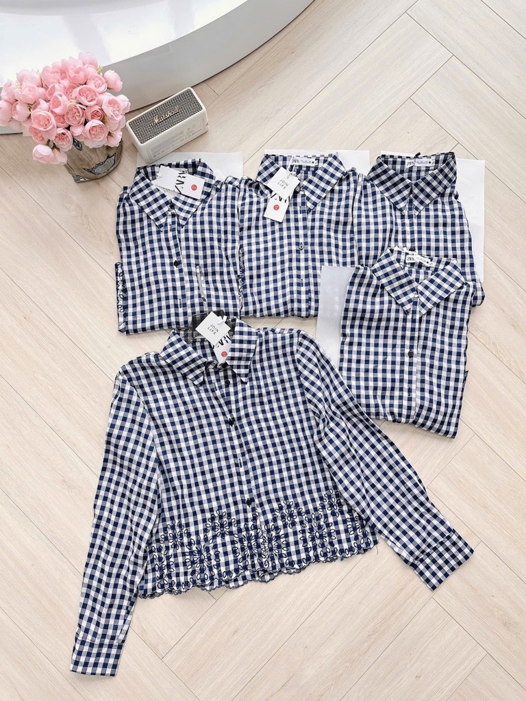 ÁO SƠ MI KẺ CARO ZRA THÊU HOA VINTAGE NỮ (XẢ 109k)