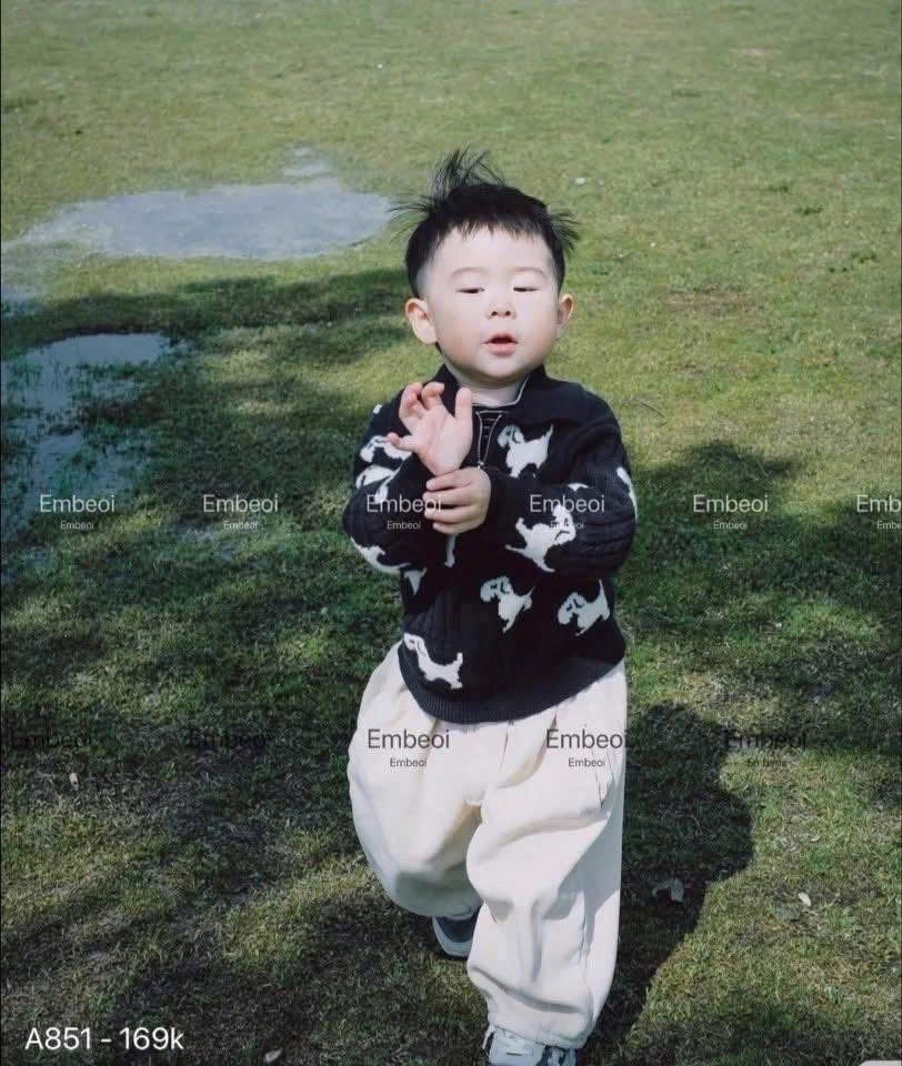ÁO LEN ĐEN CHÚ CHÓ DÀI TAY BÉ TRAI