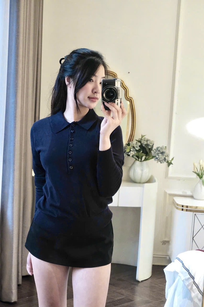 ÁO LEN TRƠN ZÀ ZÁ POLO XANH THAN DÀI TAY NỮ THU ĐÔNG
