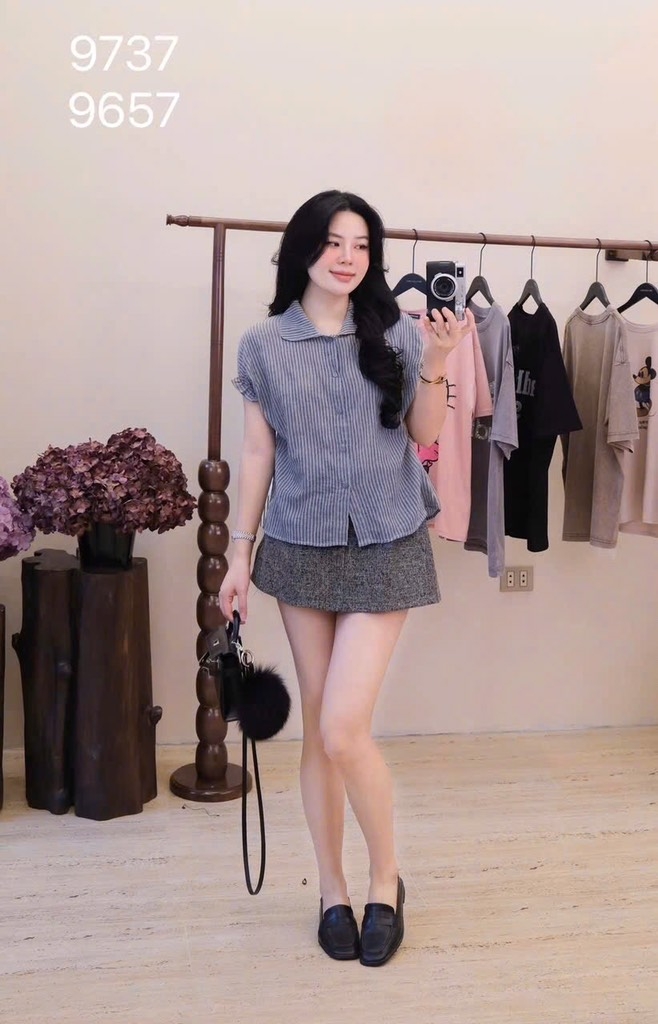 ÁO SƠ MI GU CỔ SEN TAY LIỀN BÈO NỮ SẴN
