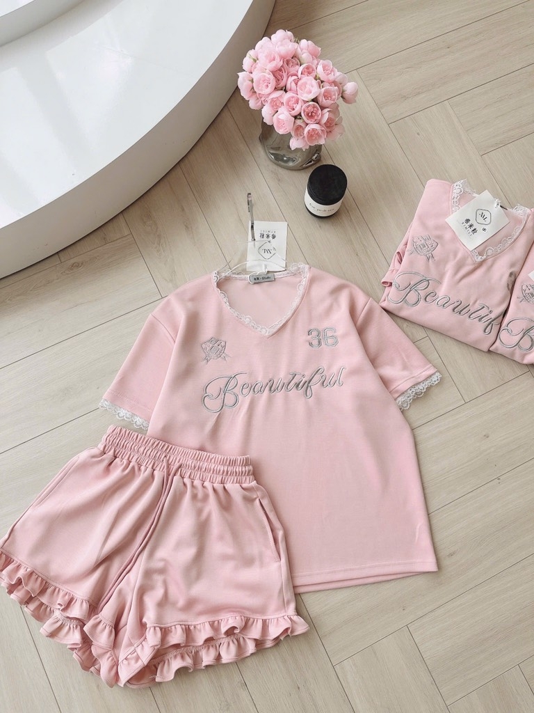 SET CỔ TIM SHORT BÈO PHỐI REN NỮ SẴN