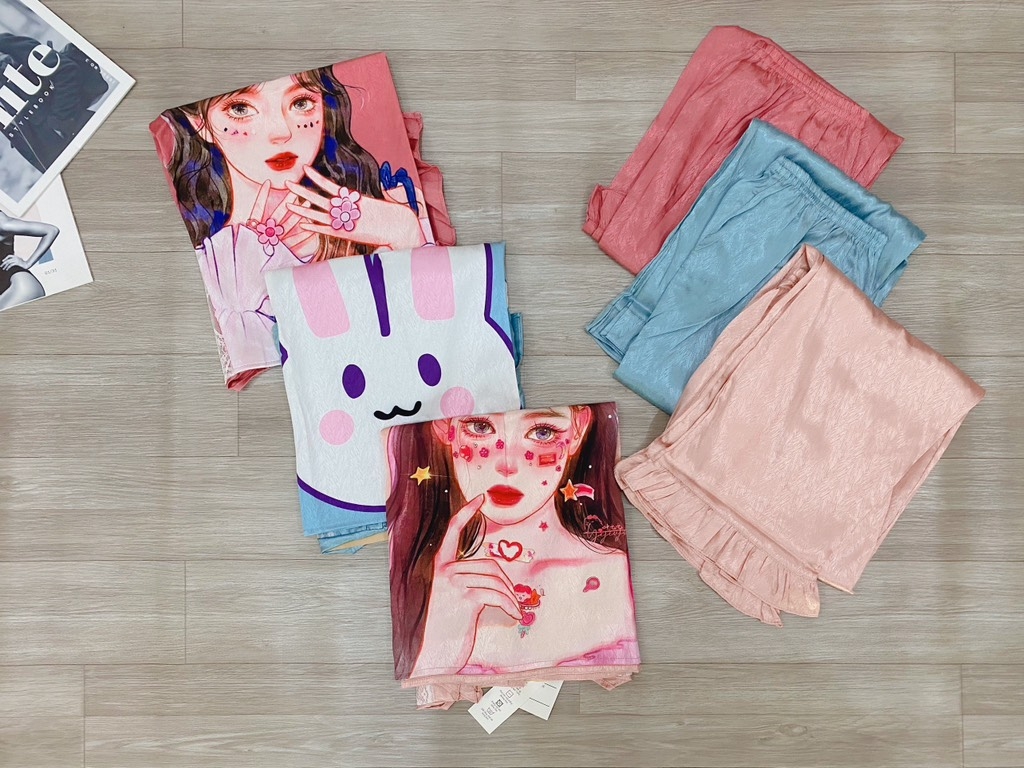 BỘ LỤA NỮ QCCC HÌNH THỎ VÀ CÔ GÁI SẴN