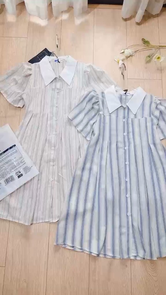 VÁY KẺ LI NGỰC PHỐI CỔ DÁNG XUÔNG NỮ SẴN