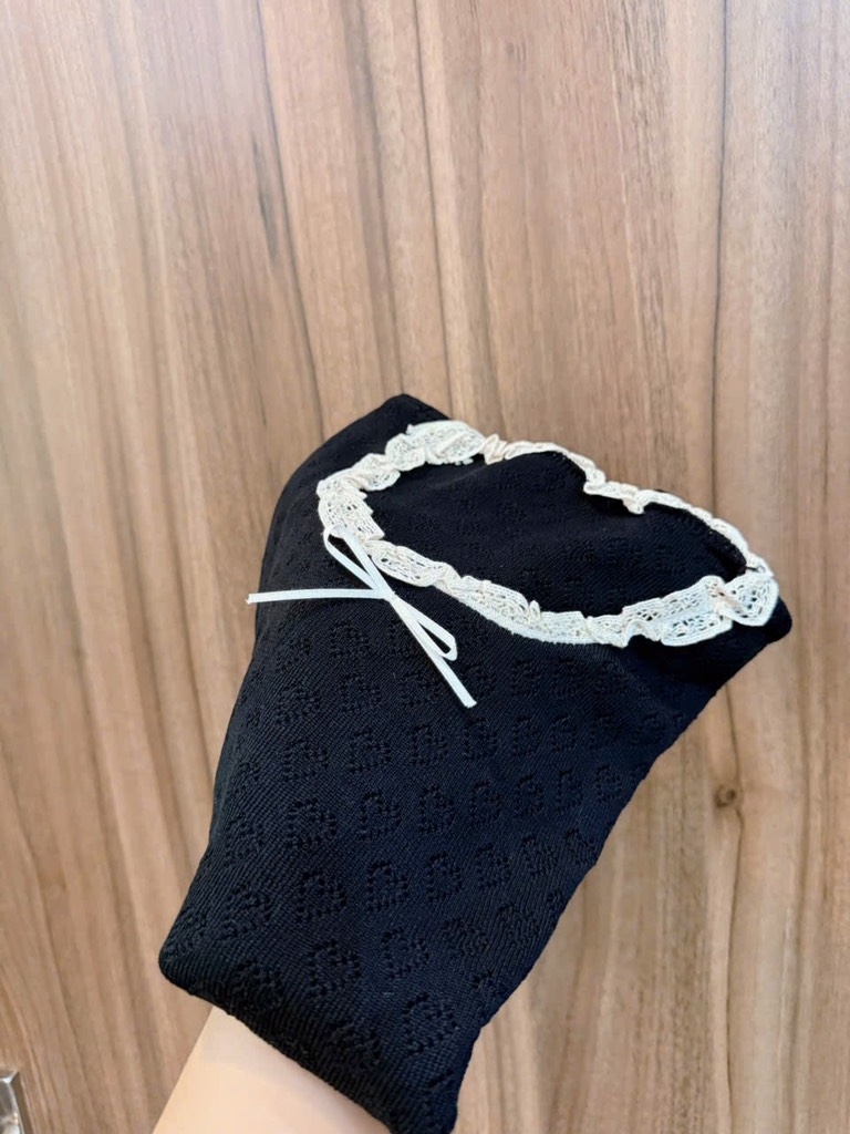 ÁO LEN NỮ PHỐI REN CỔ ĐÍNH NƠ