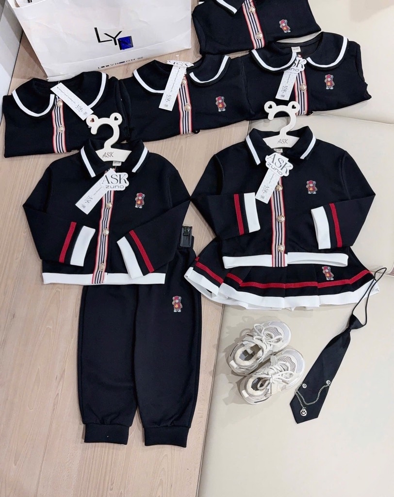 SET BỘ DÀI PHỐI VIỀN THÊU GẤU BÉ TRAI BÉ GÁI SẴN (SALE TRAI 95K - GÁI 100K)