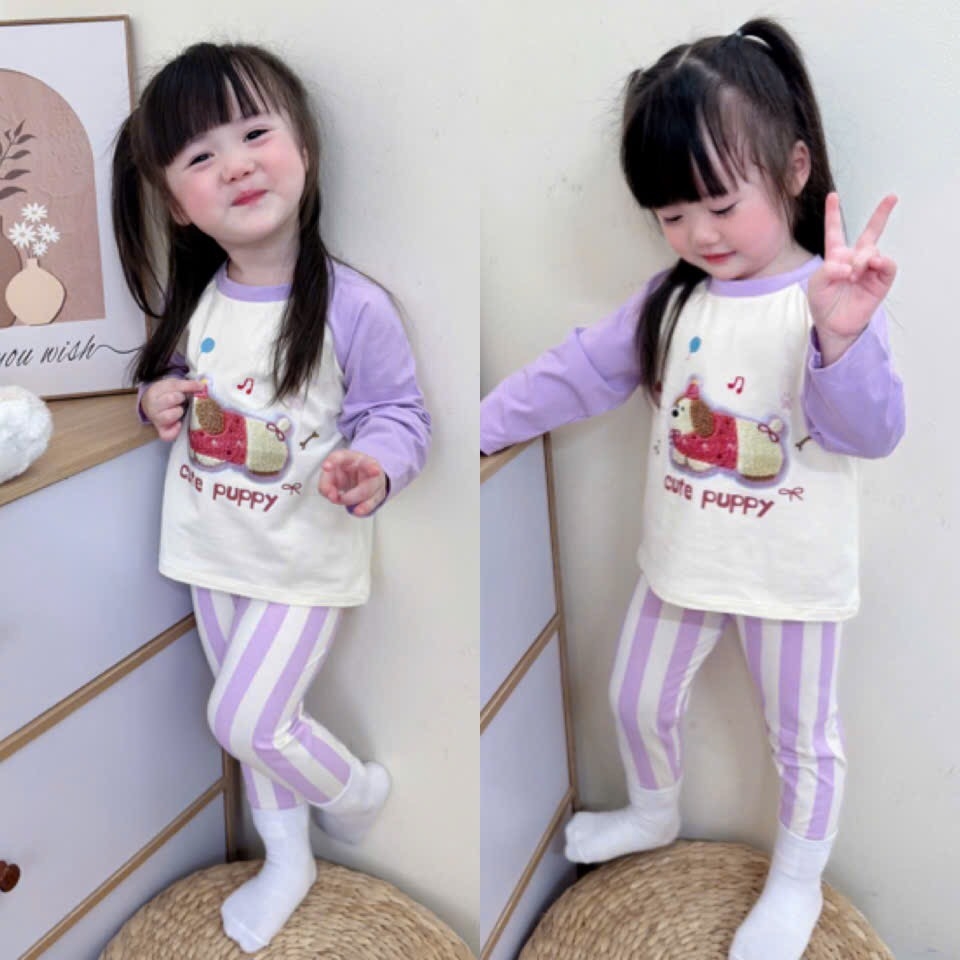 SET 2 BỘ DÀI QUẦN SỌC GẤU BEAR PUPPY BÉ GÁI SẴN