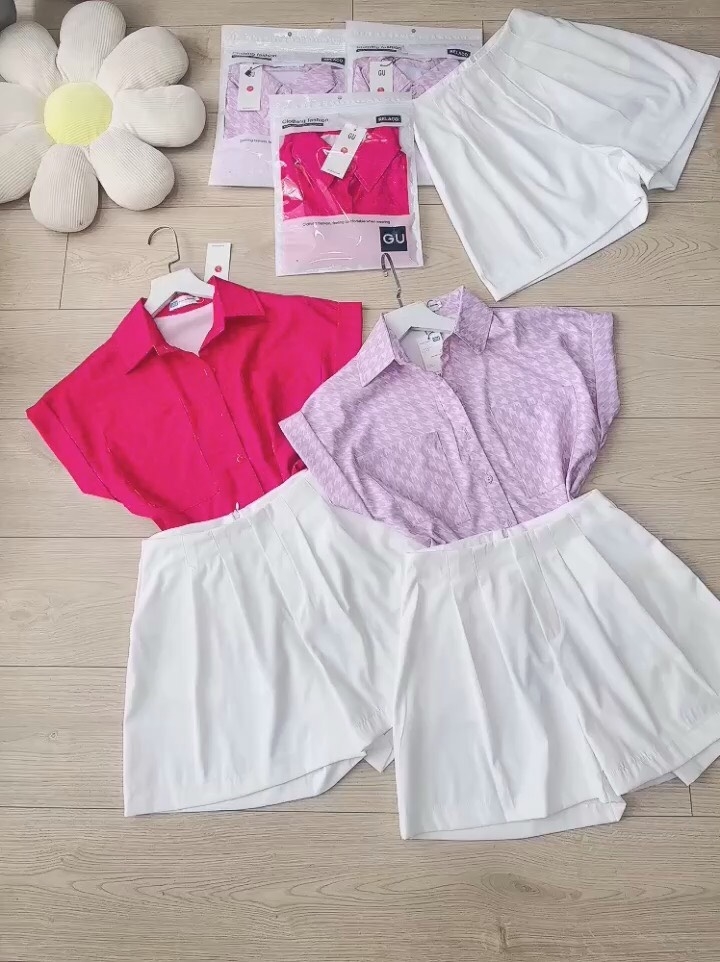 SET ÁO SƠ MI NỮ GU HAI TÚI TAY MIXẾP LI ( xả 145k)