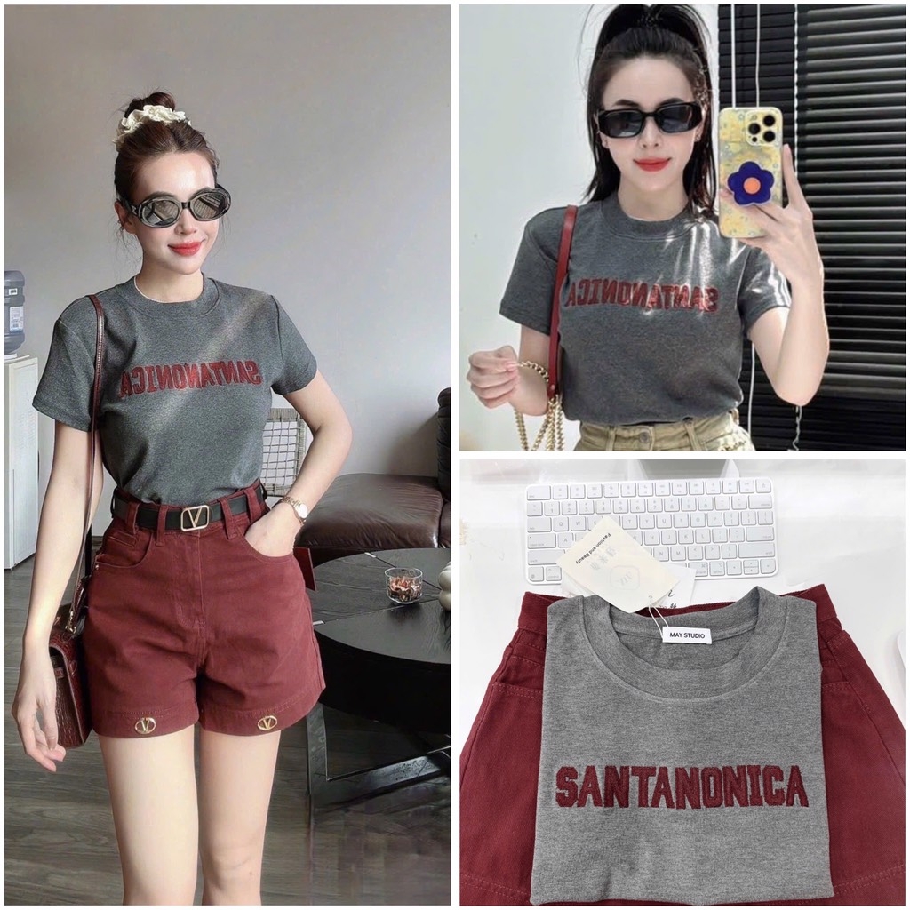 SET ÁO THÊU MIX JEAN ĐỎ KÈM TAG SẴN