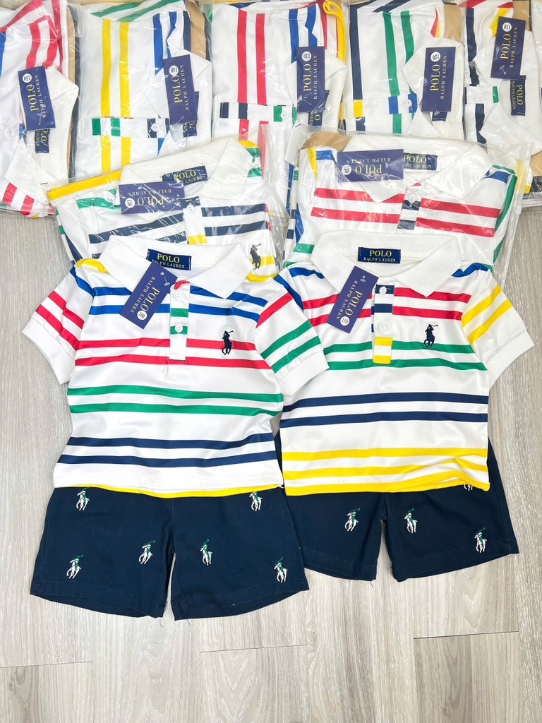 SÉT ÁO POLO SẮC MÀU QUẦN KAKI THAN THÊU TRÀN BÉ TRAI
