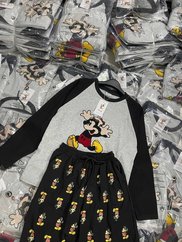 SET BỘ DÀI MICKEY THÊU PHỐI MÀU NỮ THU ĐÔNG