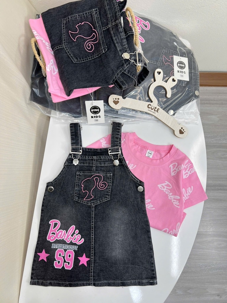 SET ÁO HỒNG IN TRÀN MIX YẾM JEAN BARBIE BÉ GÁI