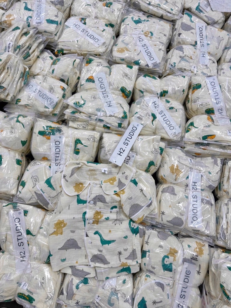SET BỘ XÔ MUSLIN HOẠ TIẾT KHỦNG LONG BÉ TRAI