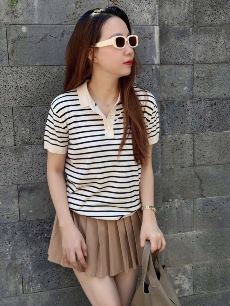 ÁO LEN DỆT CỔ BẺ CỌC TAY NỮ THU ĐÔNG