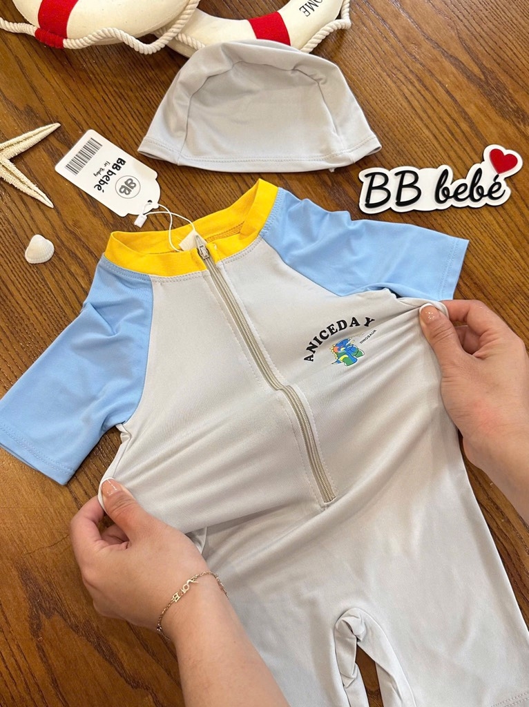 ĐỒ BƠI - BỘ BƠI TONE XÁM XANH BÉ TRAI SẴN (XẢ 39k)