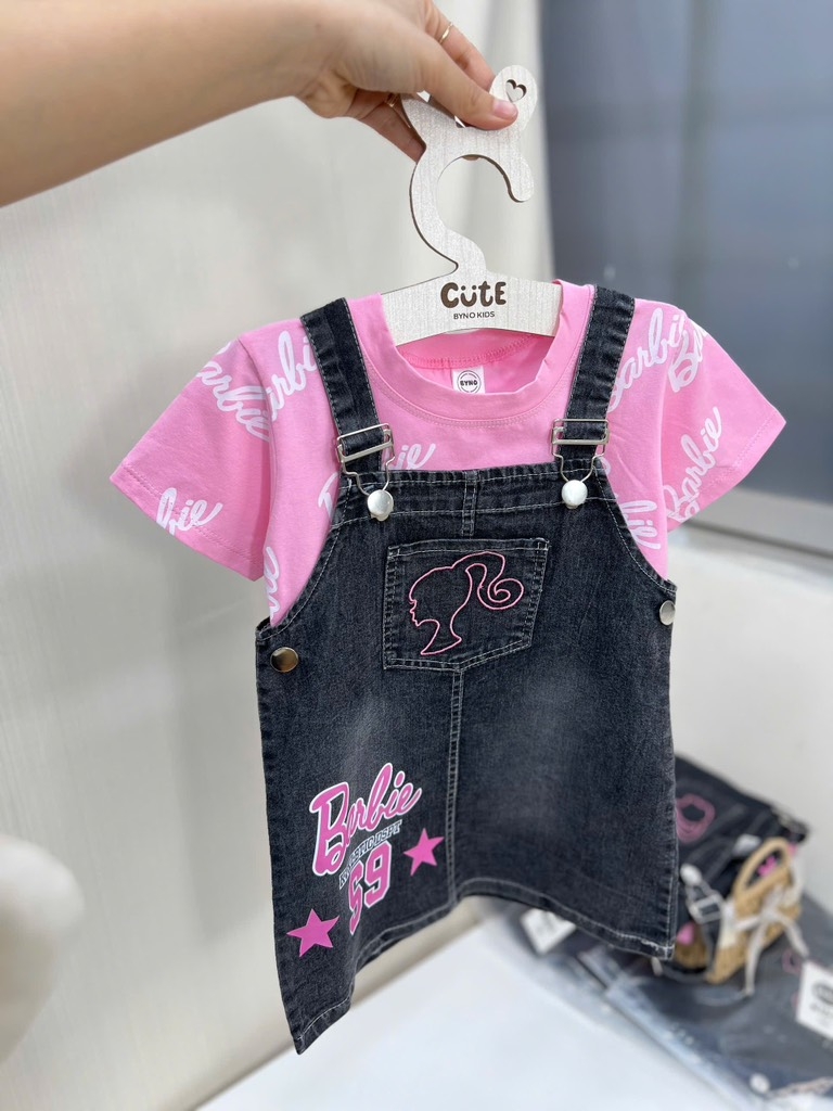 SET ÁO HỒNG IN TRÀN MIX YẾM JEAN BARBIE BÉ GÁI