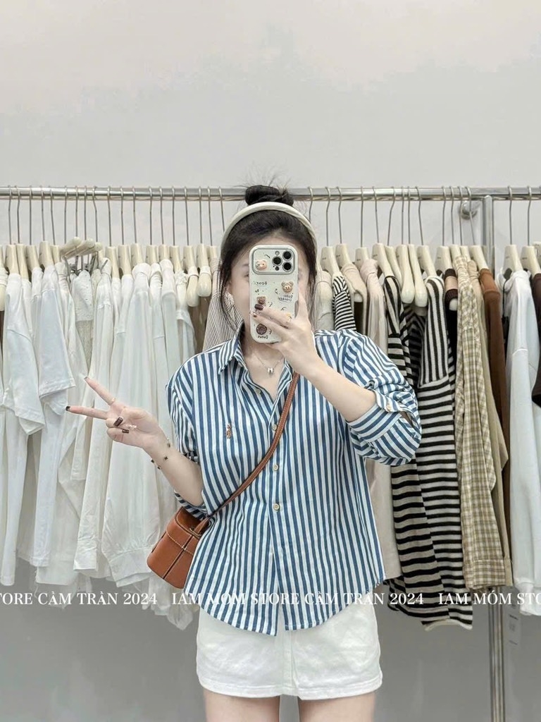 ÁO SƠ MI KẺ THÊU NGỰA DÀI TAY NỮ (SALE 69k)