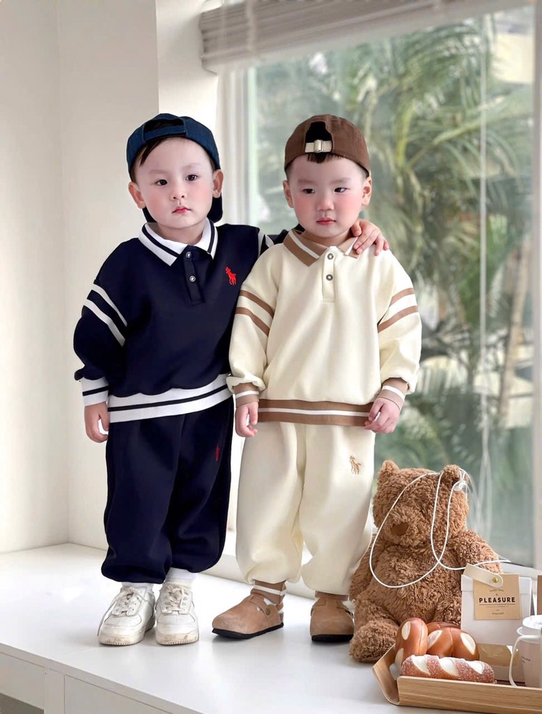 BỘ DÀI NỈ HAI DA POLO THÊU NGỰA 2 MÀU BÉ TRAI