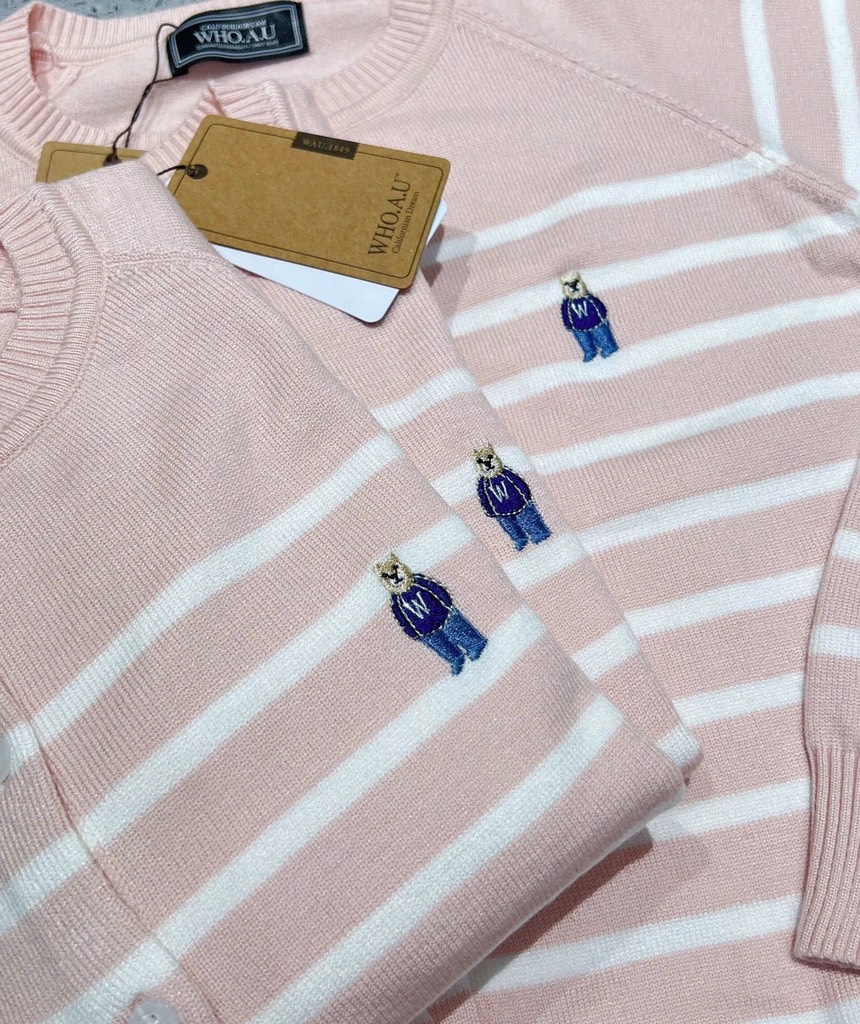 ÁO LEN KẺ CADIGAN GẤU WHO.AUU NỮ THU ĐÔNG