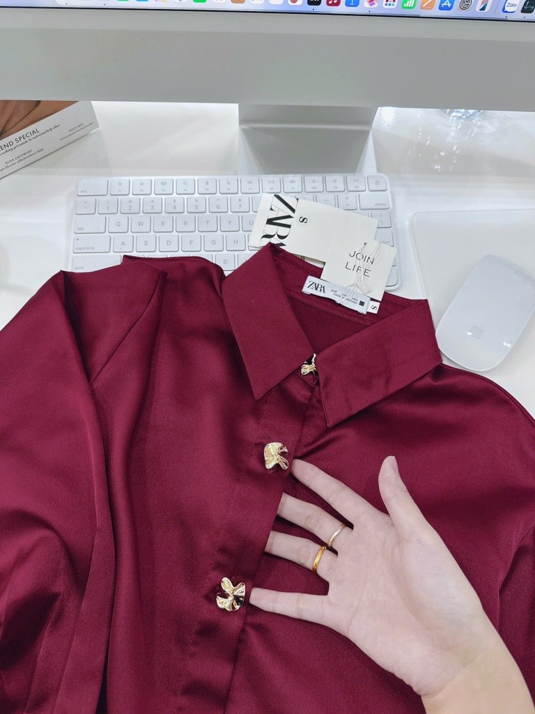 ÁO SƠ MI LỤA ZARA ĐỎ CÚC KIỂU NỮ SẴN (SALE 75k)