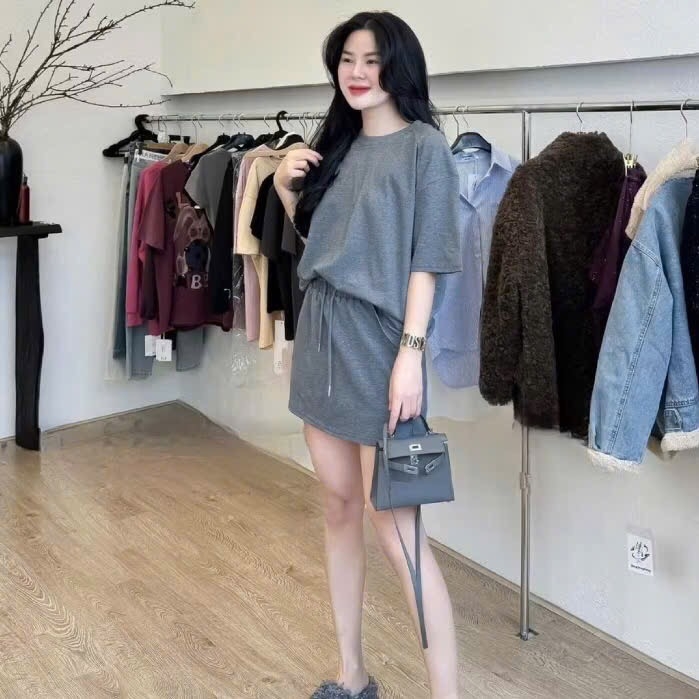 SET BỘ ÁO PHÔNG 2 MÀU TÍM VÀ XÁM KÈM CV NỮ