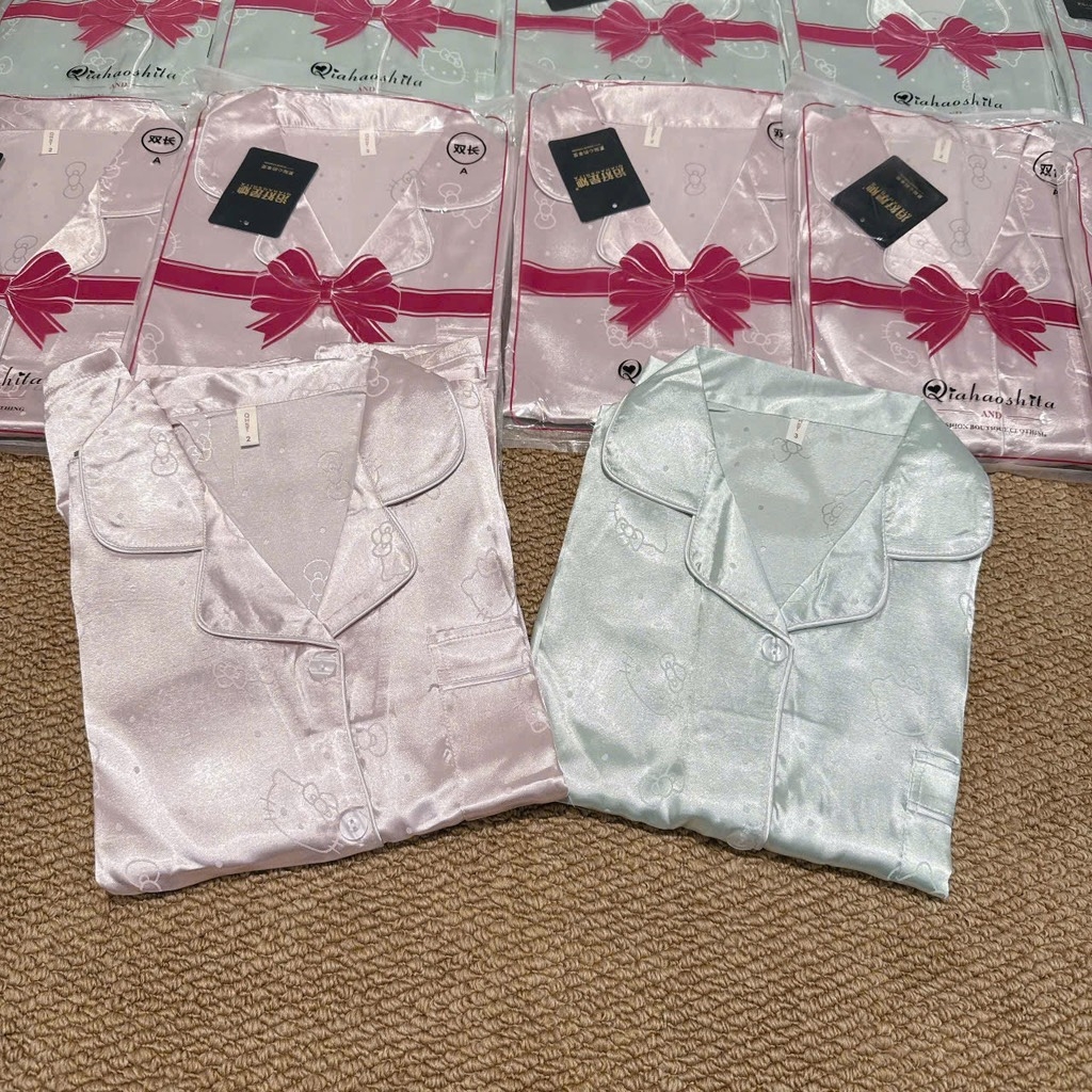 SET BỘ DÀI LỤA HELLO KITTY HỒNG XANH NỮ THU ĐÔNG