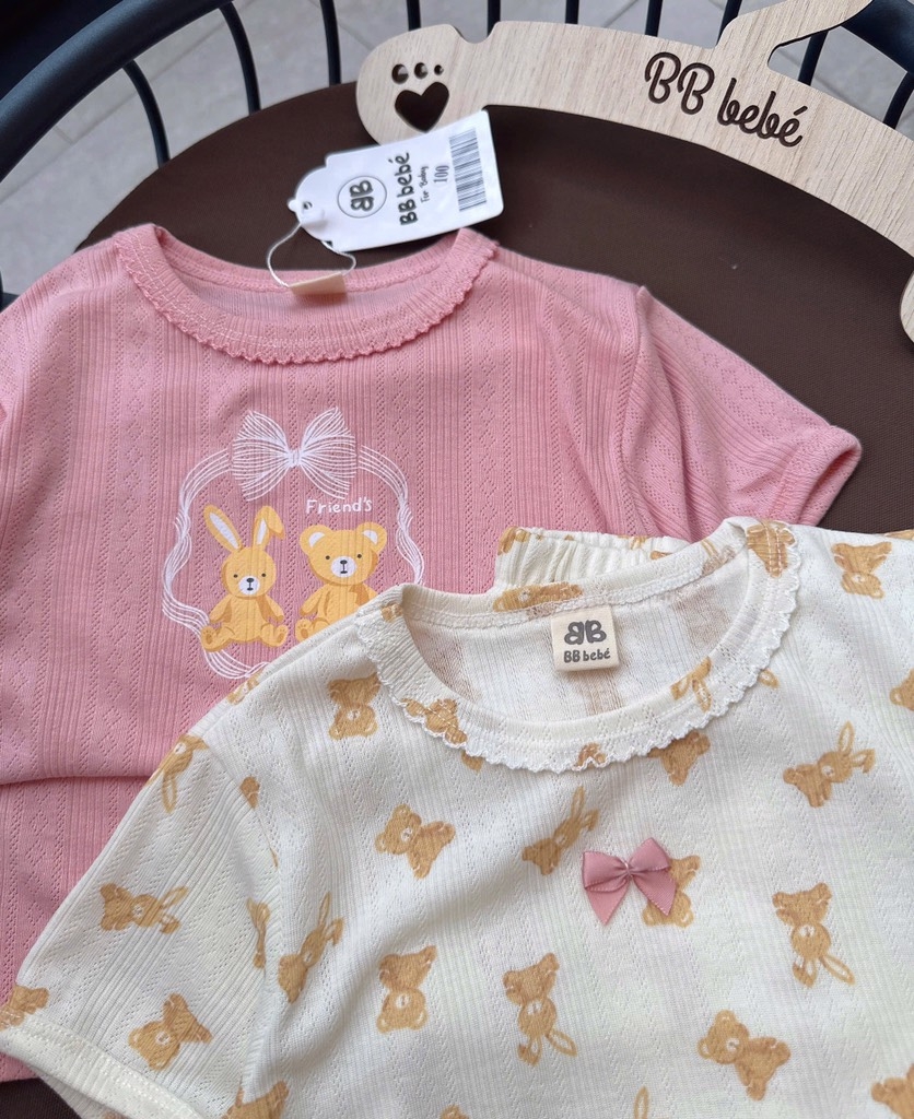 SET 2 BỘ THÔNG HƠI VẢI XUẤT HÀN HỒNG BE BÉ GÁI SẴN