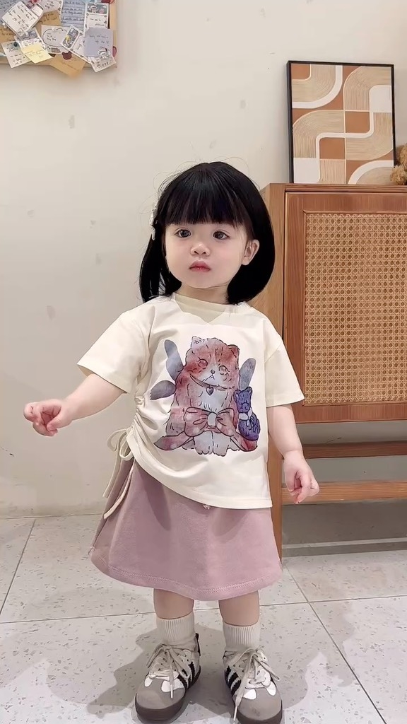 SET ÁO VÁY HỒNG BÉ GÁI KÈM MŨ