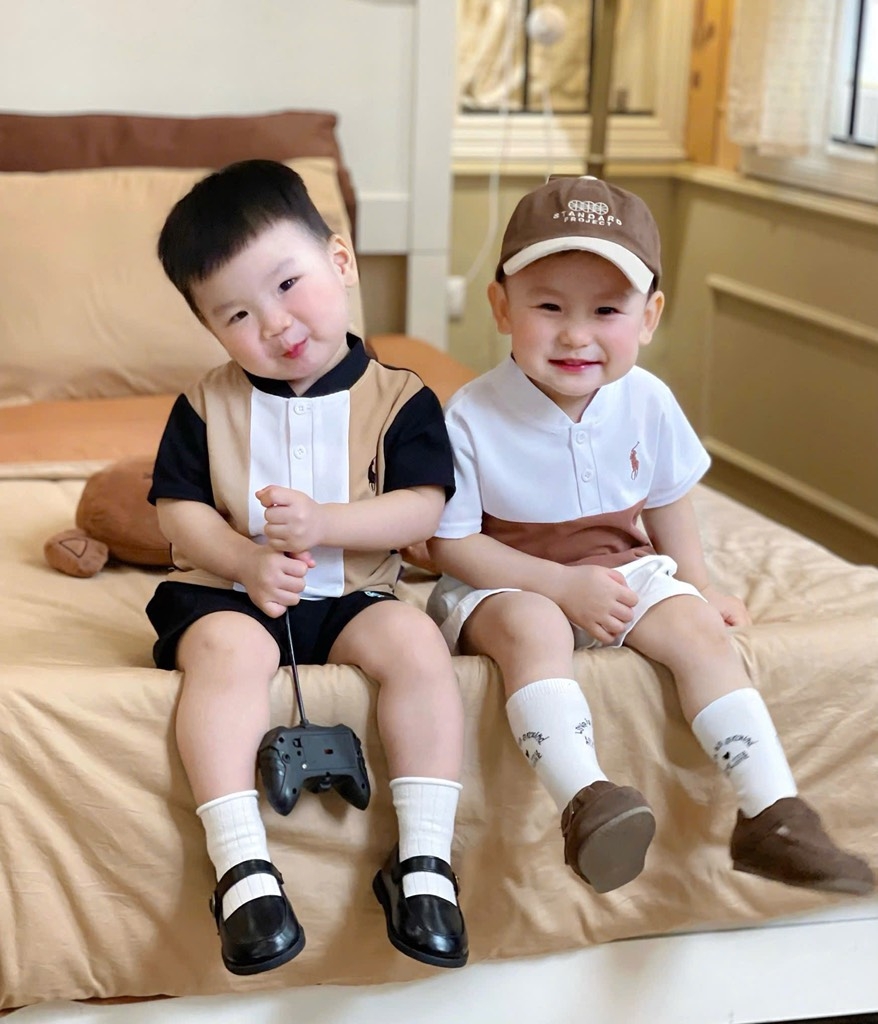 SET 2 ÁO POLO THÊU NGỰC PHỐI MÀU BÉ TRAI SẴN (XẢ 49k)
