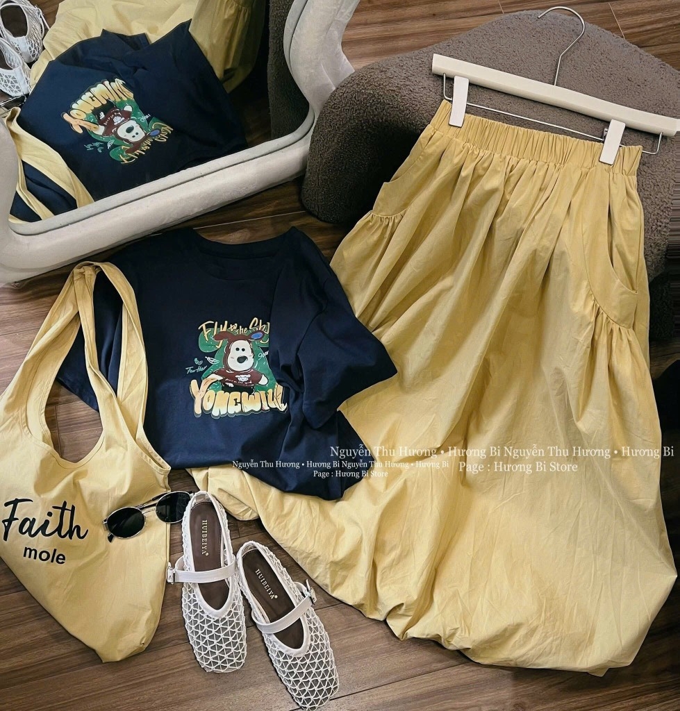 SET ÁO COTTON CHÂN VÁY GIÓ NHĂN NỮ