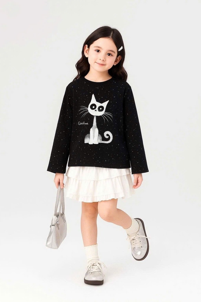 ÁO PHÔNG MÈO DÀI TAY QCCC BÉ GÁI