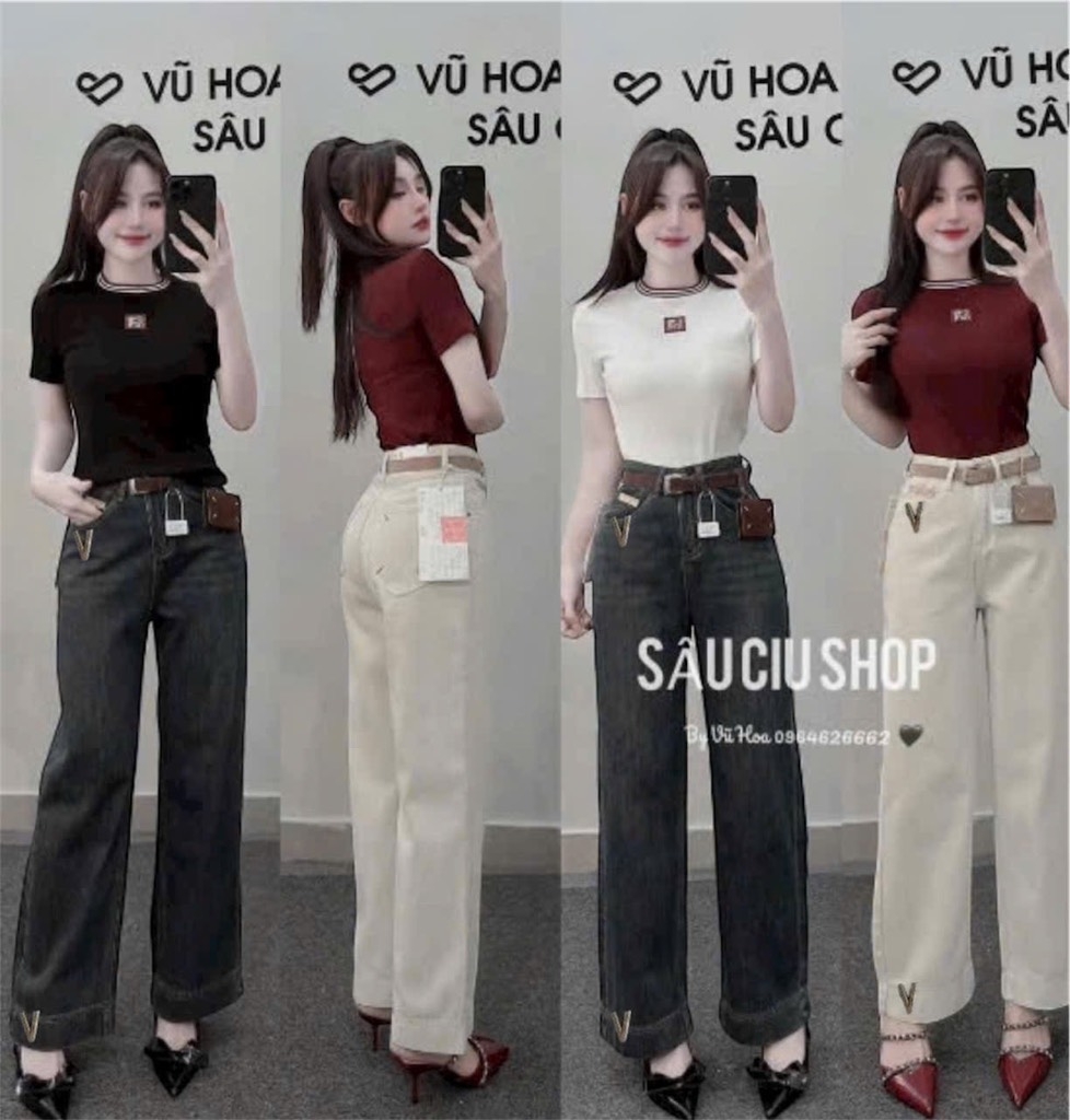 QUẦN BÒ NỮ SUÔNG THÊU CHỮ V SẴN