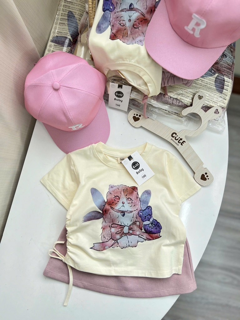 SET ÁO VÁY HỒNG BÉ GÁI KÈM MŨ
