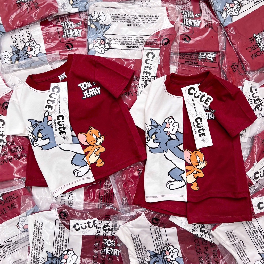SÉT BỘ COTTON TOM & JERRY TONE TRẮNG ĐỎ CHO BÉ TRAI