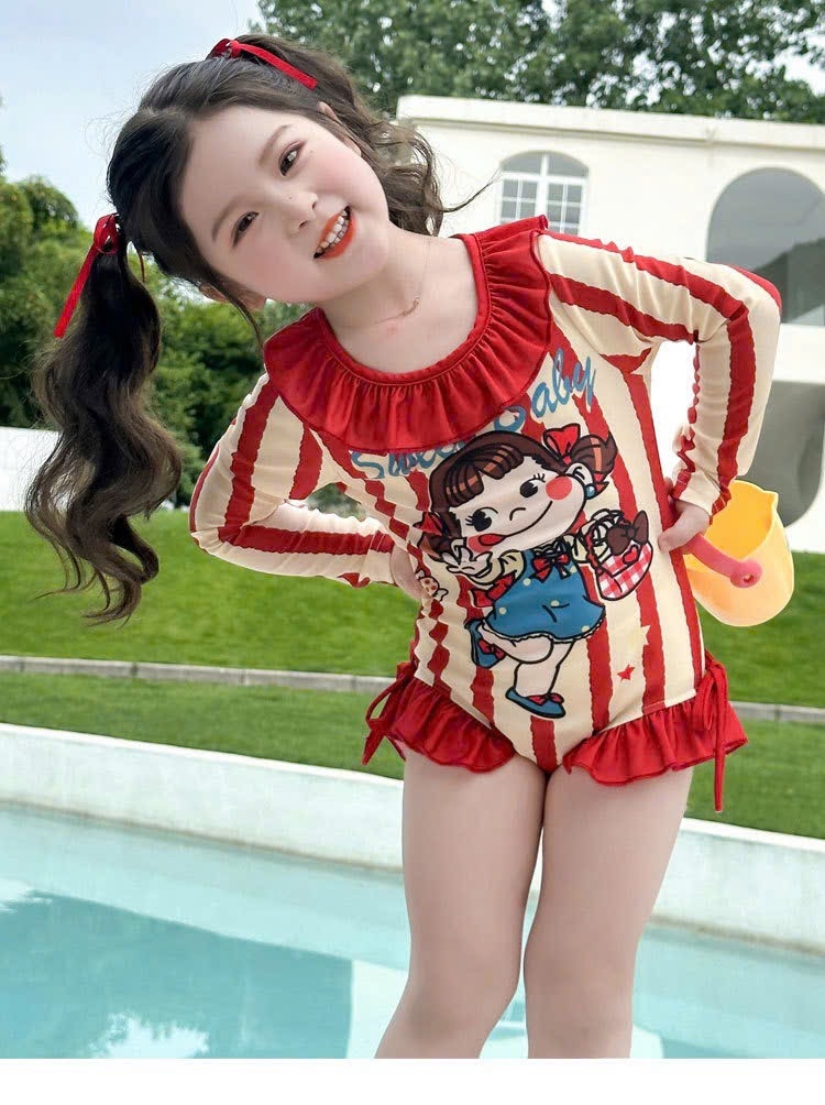 ĐỒ BƠI - JUM BƠI DÀI TAY KẺ ĐỎ BÉ GÁI