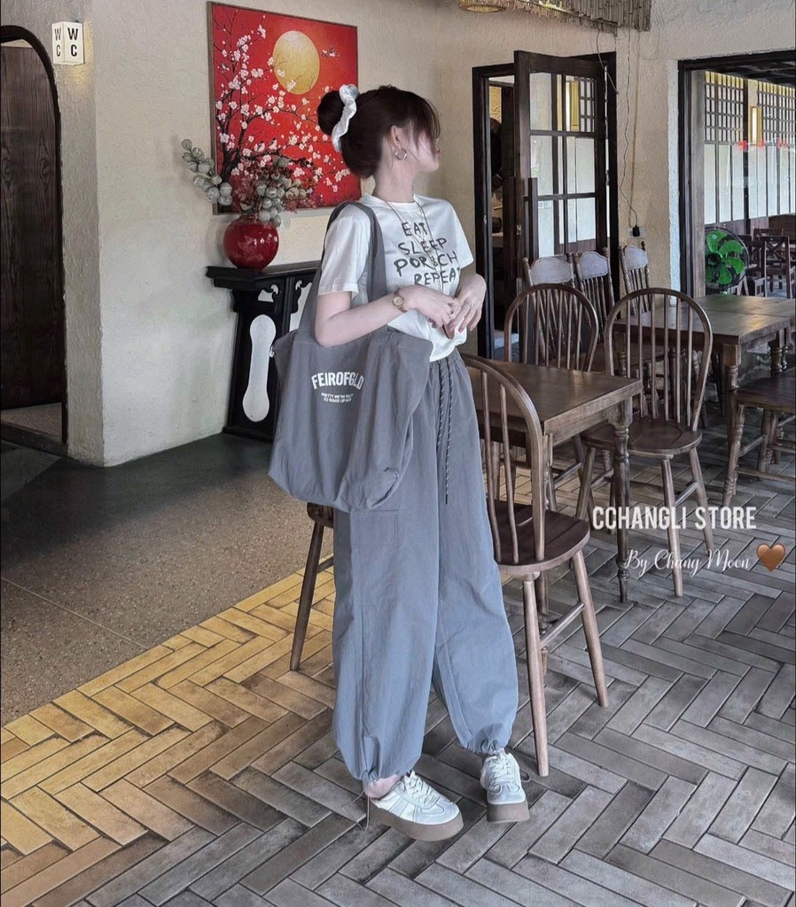 SET ÁO CHỮ COTTON QUẦN BOM KÈM TÚI NỮ SẴN