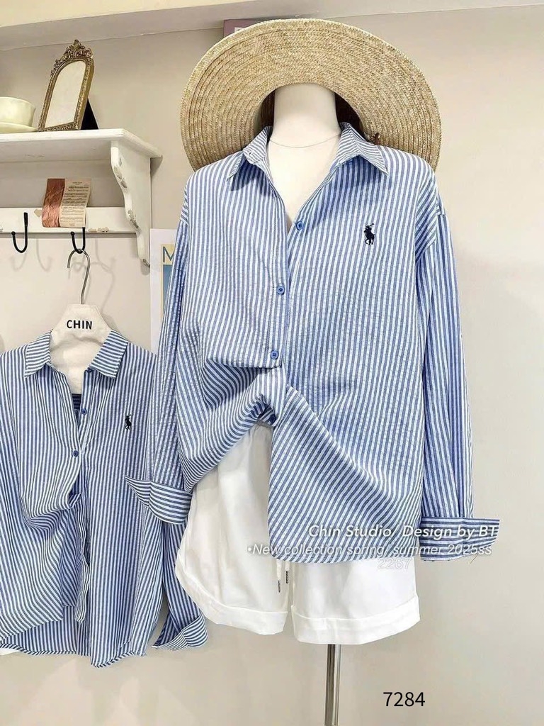 SET ÁO XANH THÊU NGỰA MIX QUẦN TRẮNG NỮ