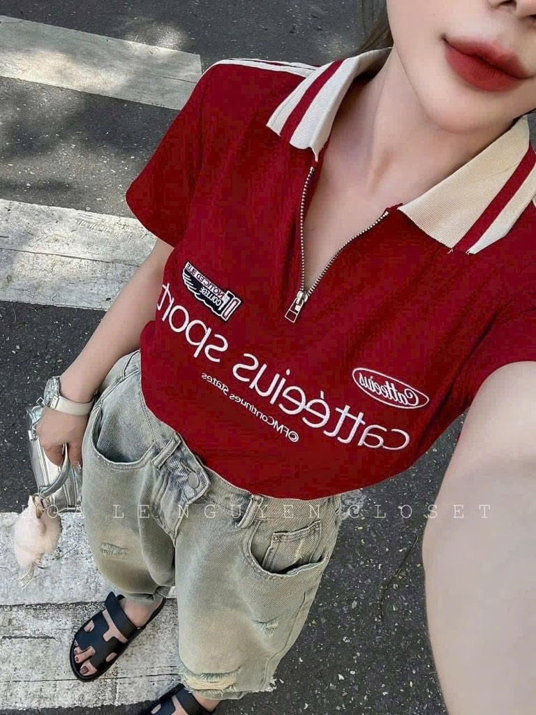 ÁO COTTON CỔ BO LEN ĐỎ NỮ SẴN(XẢ 49k)