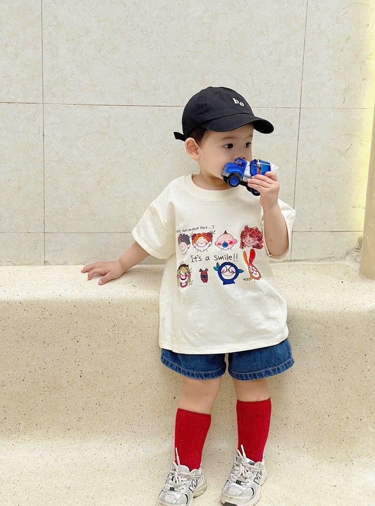 ÁO PHÔNG TRẮNG HOẠT HÌNH QUẦN BÒ BÉ TRAI