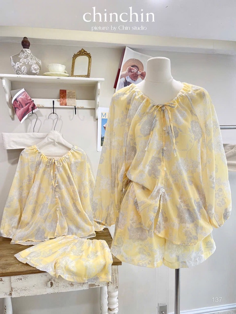 SET BỘ BÈO VÀNG HOẠ TIẾT NỮ