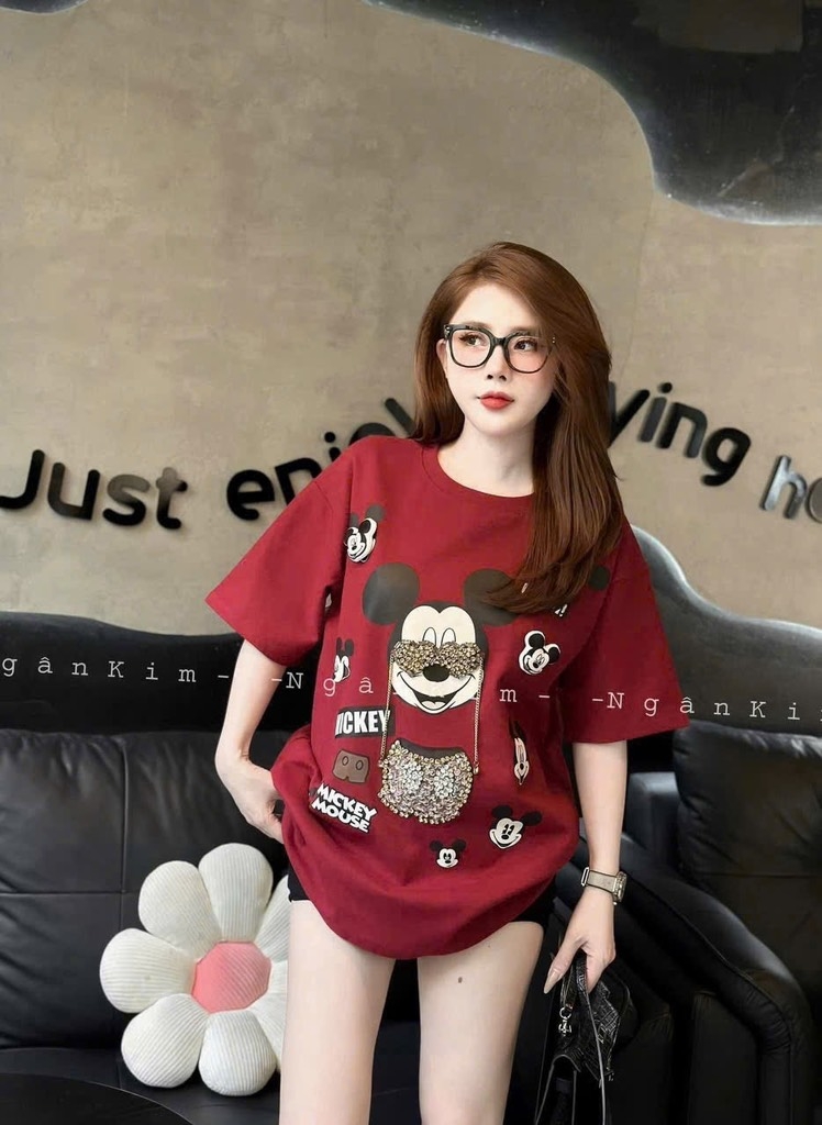 ÁO PHÔNG QC DÁNG RỘNG MICKEY ĐÍNH ĐÁ NỮ