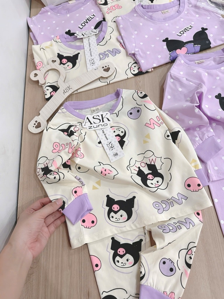 SET 2 BỘ DÀI TÍM CHẤM BI KURUMI BÉ GÁI