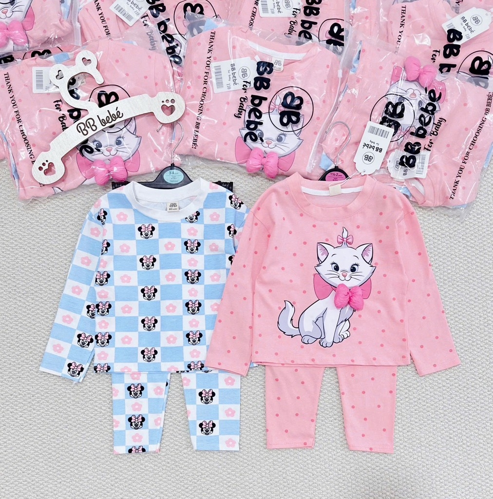 SET 2 BỘ DÀI MÈO NƠ HỒNG XANH BÉ GÁI SẴN