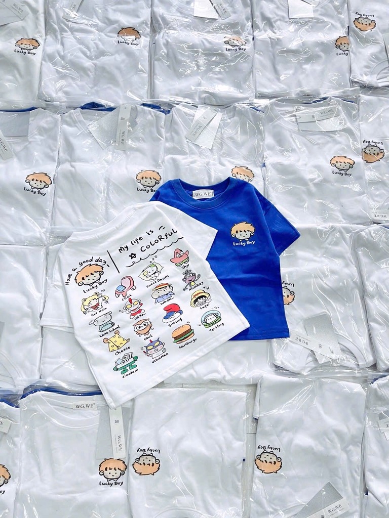 SET 2 ÁO PHÔNG COTTON TRẮNG XANH BÉ TRAI SẴN