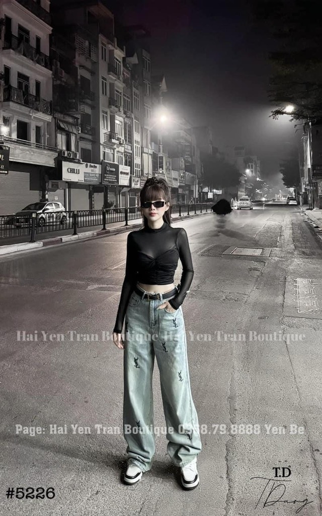 JEAN ỐNG SUÔNG THÊU YSL XANH(sale 85k)