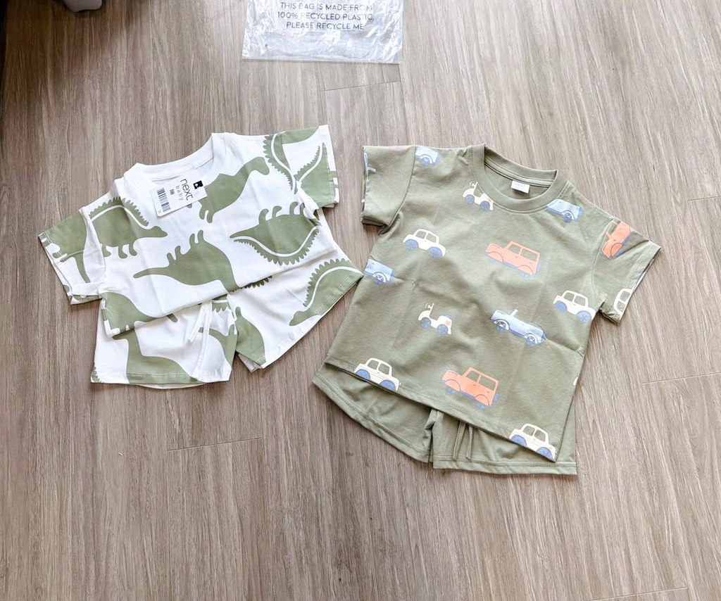 SÉT 2 BỘ COTTON CỘC KHỦNG LONG - GẤU TONE XANH BÉ TRAI( 70k)