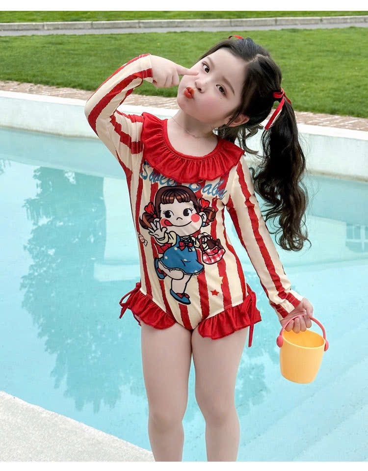 ĐỒ BƠI - JUM BƠI DÀI TAY KẺ ĐỎ BÉ GÁI